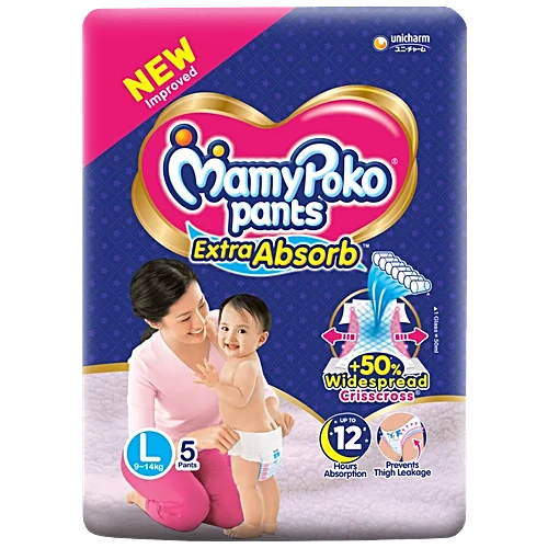 273224_5-mamypoko-pants-extra-absorb-diaper-large-size Mamy Poko Pants Diaper Extra Absorb - Large, Leakage Prevention, 5 pcs - Image 1